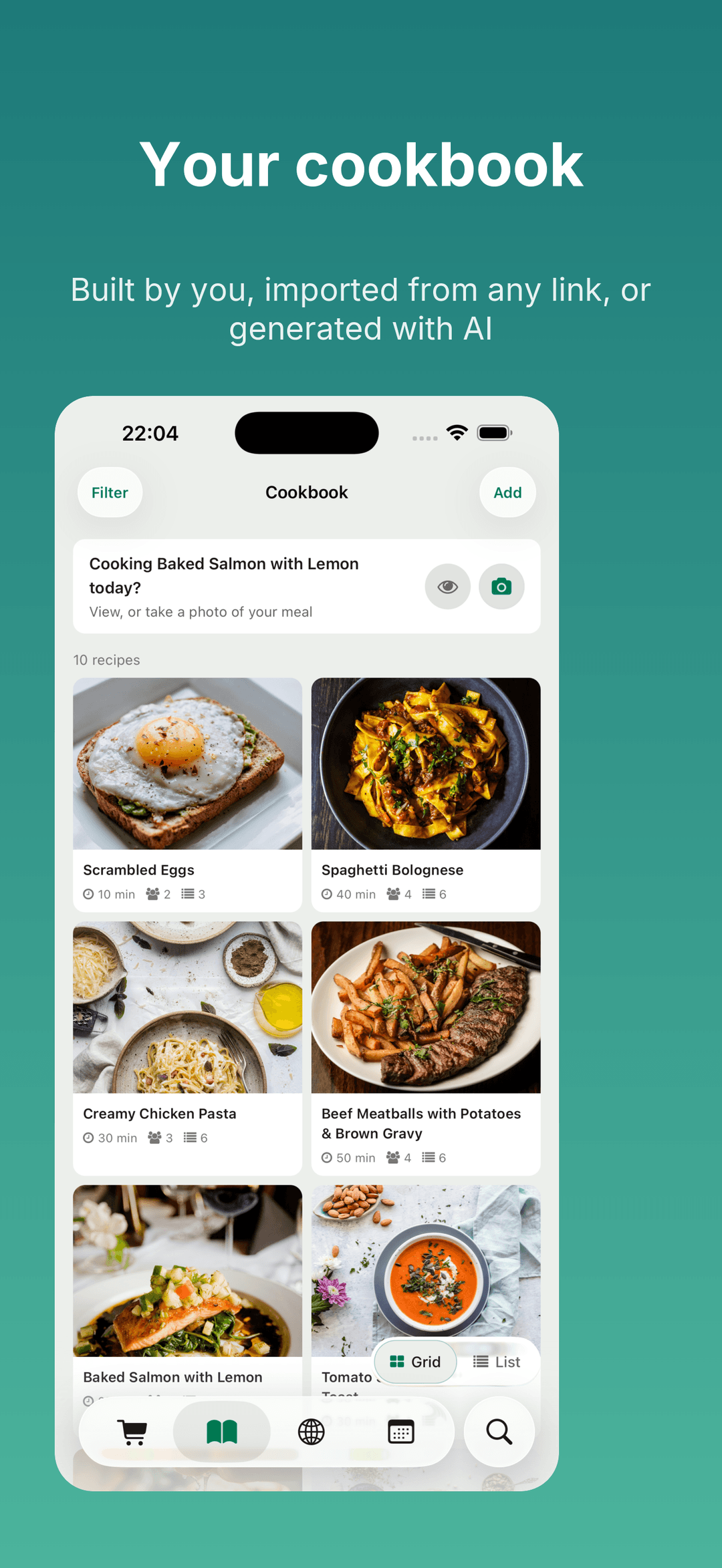 Menue cookbook screen